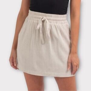 St. Tropez West Linen Skirt Size M Tan Beige Drawstring Tie Waist Coastal Beachy